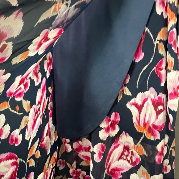 Band Of Gypsies Navy Blue and Pink Floral Maxi Wrap Dress- Size Small - Picture 8 of 14